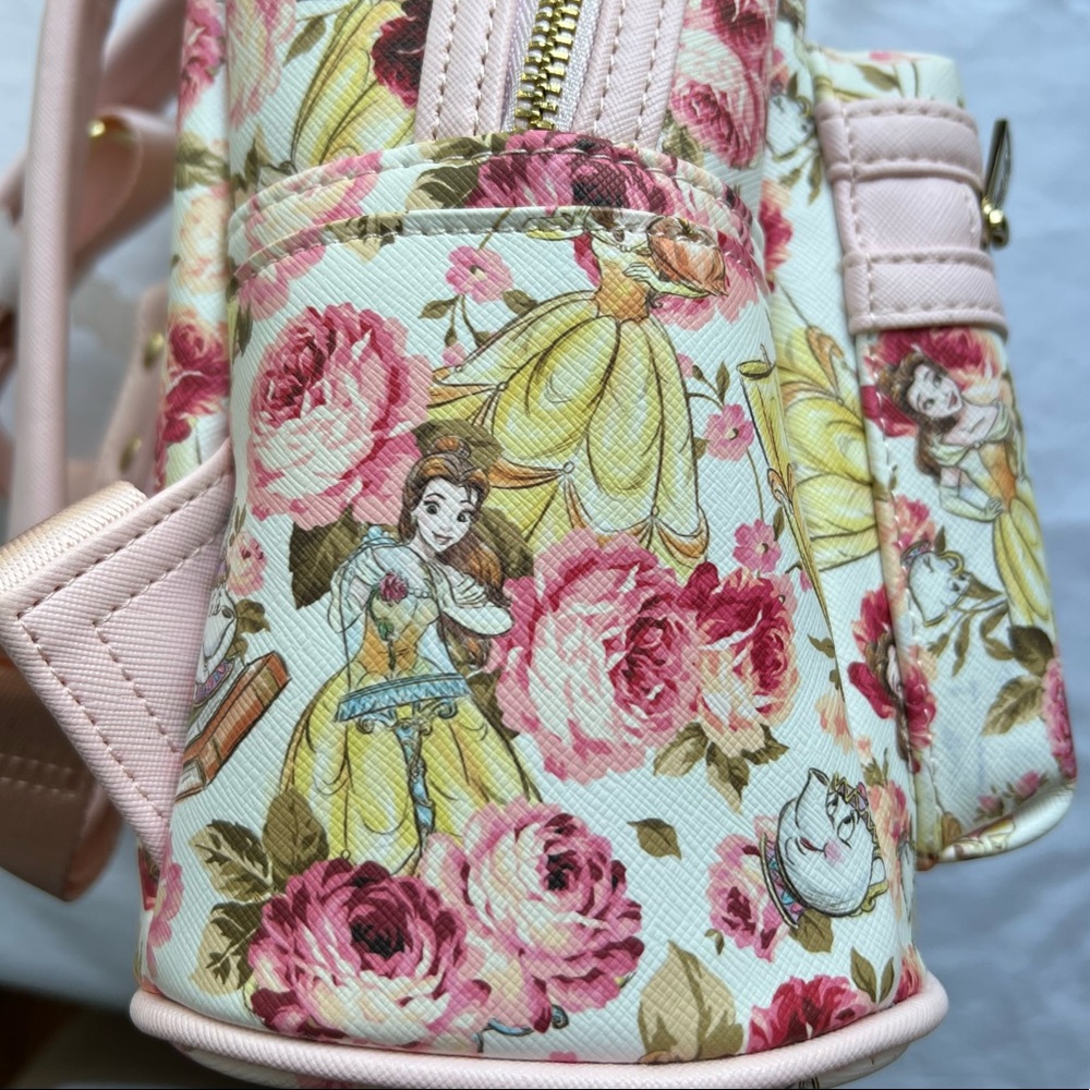 NWT Disney Loungefly Beauty and the Beast Floral Print Mini Backpack - Picture 4 of 6